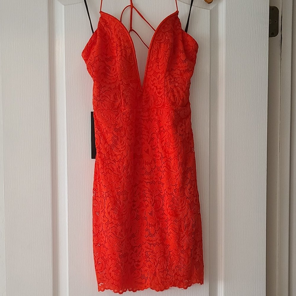 bebe red lace strappy cocktail dress